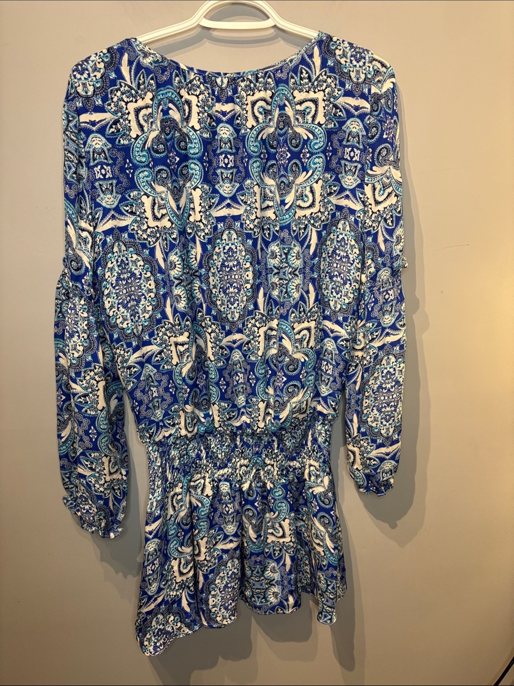 Parker Blue Silk Paisley Boho Printed Maeve Peasant Dress - Picture 3 of 6